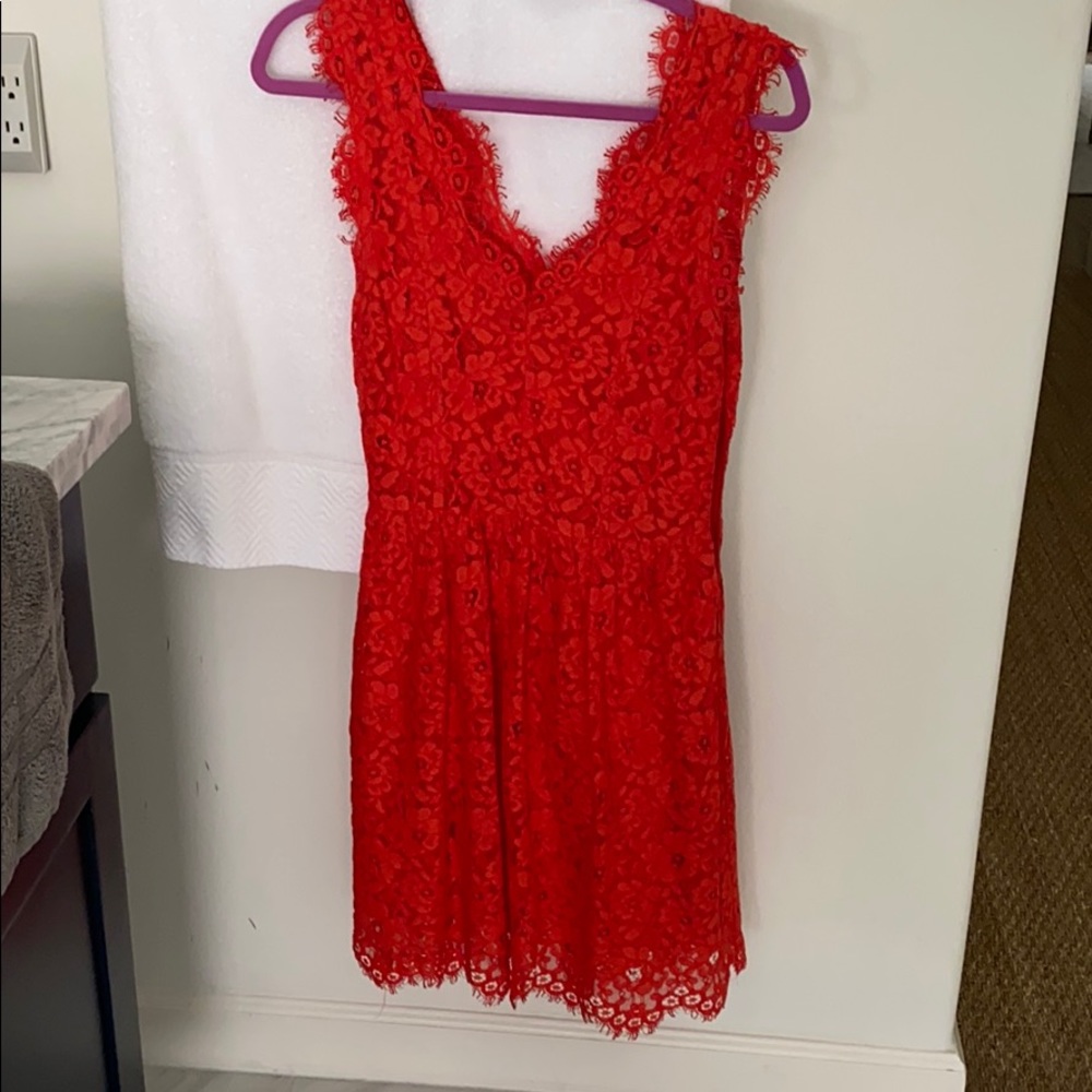 Red Saks lace dress